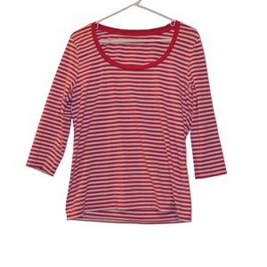 Philosophy by Republic Red/Pink & White Cotton 3/4 Sleeves Women Tee L